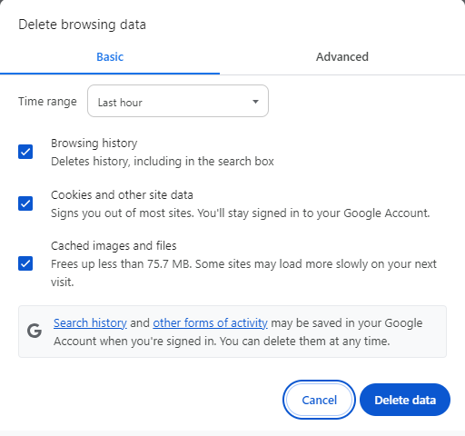 clearing your browser's cache and cookies